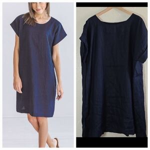 Blue Sheep Black Midi Linen Dress